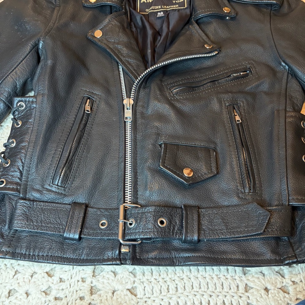 American Top Vintage Black Leather Motorcycle Jacket Size 36 - Unisex - Picture 8 of 16